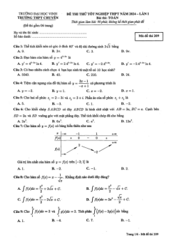 Đề thi thử THPT Quốc gia năm 2024 lần 1 môn Toán trường chuyên Đại học Vinh, Nghệ An