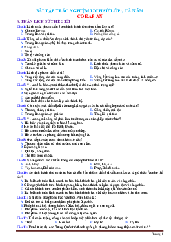 Bài tập trắc nghiệm Lịch Sử 7 cả năm (có đáp án)