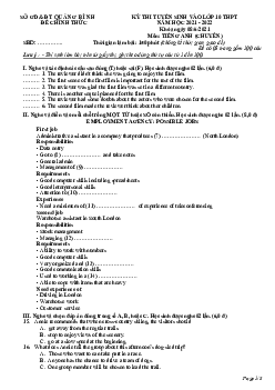 Đề thi tuyển sinh vào lớp 10 THPT tỉnh Quảng Bình năm học 2021-2022 môn Tiếng Anh (chuyên)