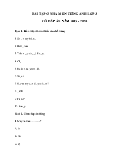 Phiếu bài tập ở nhà tiếng Anh lớp 3 - Ngày 06/04