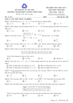 Đề học kỳ 1 Toán 10 năm 2022 – 2023 trường Lương Thế Vinh – Hà Nội
