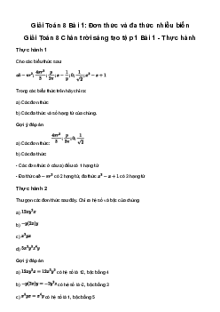 Toán 8 Bài 1: Đơn thức và đa thức nhiều biến - Chân trời sáng tạo