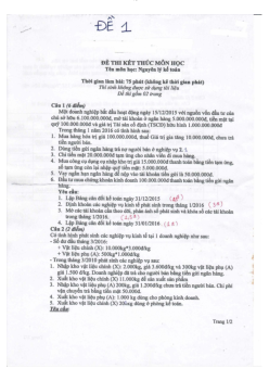 Đề thi kết thúc học phần Nguyên lý kế toán
