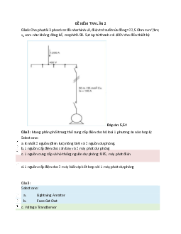 Đề kiểm tra trắc nghiệm môn Cung cấp điện có đáp án | Đại học Sư phạm Kỹ thuật Thành phố Hồ Chí Minh