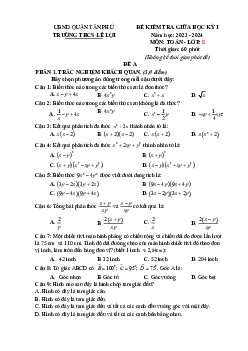 Đề giữa học kỳ 1 Toán 8 năm 2023 – 2024 trường THCS Lê Lợi – TP HCM