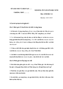 Đề cương ôn thi giữa học kì 2 môn Sinh học 10 năm 2023 - 2024 (Sách mới) | Chân trời sáng tạo