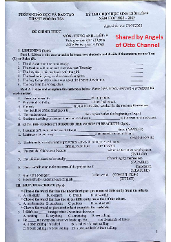 Đề thi chọn học sinh giỏi lớp 9 Thành phố Bà Rịa môn Tiếng Anh năm học 2022-2023