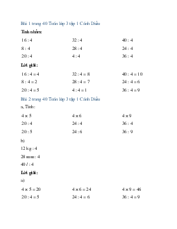 Giải SGK Toán lớp 3 trang 40, 41 Bảng chia 4 | Cánh Diều