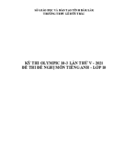 Đề thi Olympic 10 tháng 3 lần thứ 5 môn Tiếng Anh năm 2021 lớp 10 THPT Lê Hữu Trác