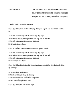 Đề thi học kì 1 môn Hoạt động trải nghiệm hướng nghiệp 8 năm 2023 - 2024 sách Cánh diều