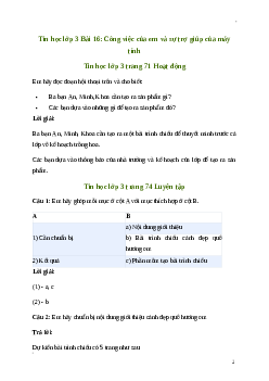 Giải Tin học lớp 3 Bài 16: Công việc của em và sự trợ giúp của máy tính | Kết nối tri thức