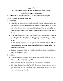 Lịch Sử 12 bài 13: Phong trào dân tộc dân chủ ở Việt Nam từ năm 1925 đến năm 1930