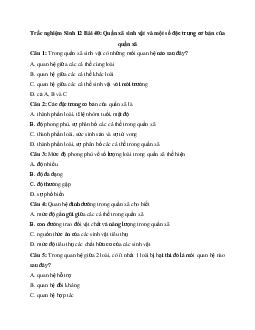 Trắc nghiệm Sinh 12 Bài 40: Quần xã sinh vật và một số đặc trưng cơ bản của quần xã