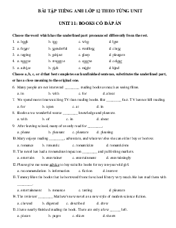 Trắc nghiệm tiếng Anh lớp 12 Unit 11 Books (có đáp án)