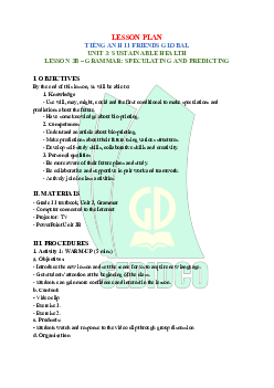 Unit 3: Sustainable health - Lesson plan 3B | Giáo án Tiếng Anh 11 Friends Global