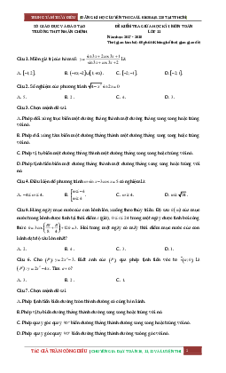 Đề kiểm tra giữa học kỳ I năm học 2017 – 2018 môn Toán 11 trường THCS – THPT Nguyễn Tất Thành – Hà Nội