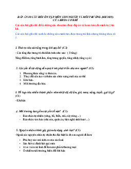 Bộ 80 câu hỏi trắc nghiệm tham khảo ôn tập môn Con người & Môi trường có đáp án