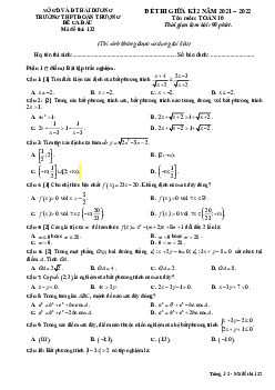 Đề giữa kỳ 2 Toán 10 năm 2021 – 2022 trường THPT Đoàn Thượng – Hải Dương