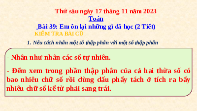 Giáo án điện tử toán 5 Bài 39 Chân trời sáng tạo:  Em ôn lại những gì đã học