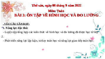 Giáo án điện tử Toán 3 Chương 1 Cánh diều: Ôn tập về hình học và đo lường (tiết 2)