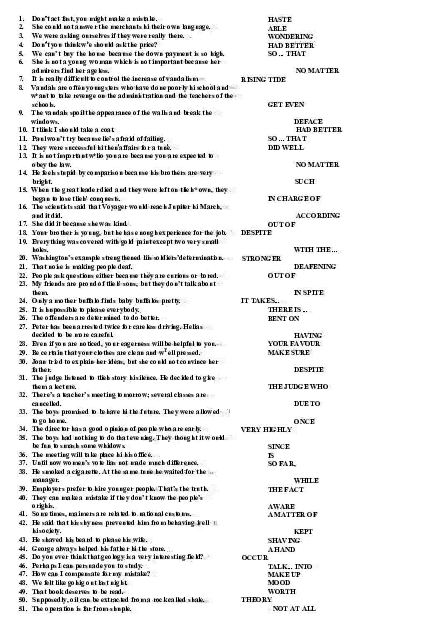 TOP 1000 câu viết lại câu thường gặp trong các đề thi Olympic, học sinh giỏi có lời giải