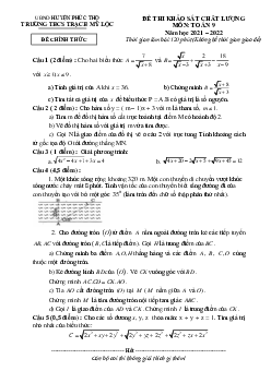 Đề khảo sát chất lượng Toán 9 năm 2021 – 2022 trường THCS Trạch Mỹ Lộc – Hà Nội