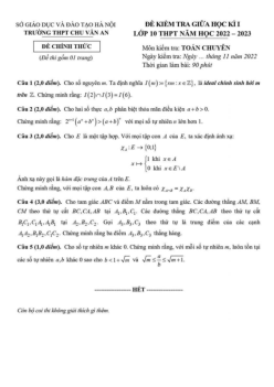 Đề giữa kì 1 Toán 10 chuyên năm 2022 – 2023 trường THPT Chu Văn An – Hà Nội