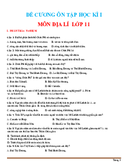 Đề cương ôn thi Địa lí 11 học kỳ 1 (Có đáp án)