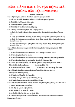 Trắc nghiệm Đảng lãnh đạo vận động giải phóng dân tộc (1930-1945)