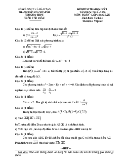 Đề thi học kì 1 Toán 10 năm 2019 – 2020 trường THPT Trần Văn Giàu – TP HCM
