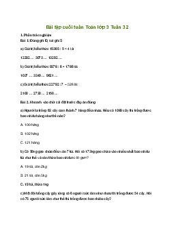 Bài tập cuối tuần lớp 3 môn Toán Cánh Diều - Tuần 32