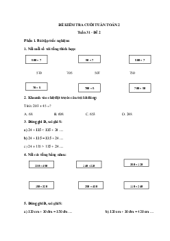 Đề kiểm tra cuối tuần Toán lớp 2: Tuần 31 - Đề 2 | Kết nối tri thức