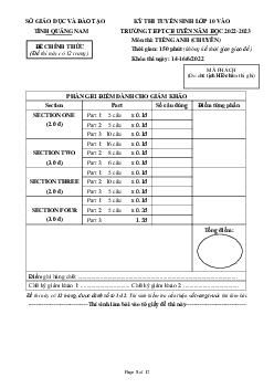 Đề thi tuyển sinh lớp 10 vào Trường THPT Chuyên năm 2022-2023 môn Tiếng Anh Sở GD Quảng Nam (có lời giải)