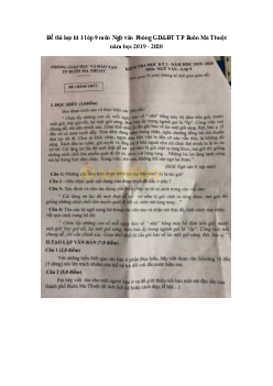 Đề thi học kì 1 lớp 9 môn Ngữ văn Phòng GD&ĐT TP Buôn Ma Thuột năm học 2019 - 2020