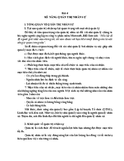 Giáo trình Bài 4: Kỹ năng quản trị nhân sự môn Quản trị học | Trường Đại học Kinh tế và Quản trị Kinh doanh, Đại học Thái Nguyên