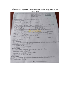 Đề thi học kì 1 lớp 9 môn Toán trường THCS Trần Hưng Đạo năm học 2018 - 2019