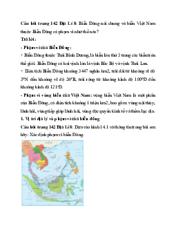 Giải SGK Địa lý 8 bài 14: Vị trí địa lí Biển Đông, các vùng biển của Việt Nam | Chân trời sáng tạo