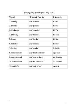 Từ vựng Tiếng anh 4 Unit 3: My week | Global Success