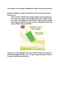 Các chương trình marketing của Highlands Coffee trong thời gian gần đây