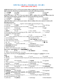 Đề kiểm tra số 3 giữa kỳ 1 tiếng anh 12 năm 2022-2023 (có đáp án)