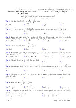 Đề thi học kỳ 2 Toán 12 năm 2019 – 2020 trường Phổ thông Năng khiếu – TP HCM