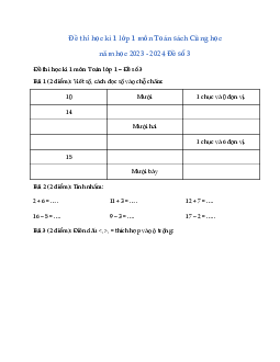 ĐỀ KIỂM TRA CUỐI HỌC KÌ 1 lớp 1 môn Toán - NĂM HỌC 2023-2024 | Đề 3 | Cùng học để phát triển năng lực giúp