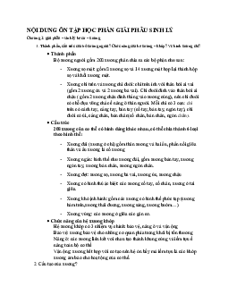 Nội dung ôn tập học phần Giải phẫu sinh lý  | Trường Đại học Khoa học, Đại học Thái Nguyên