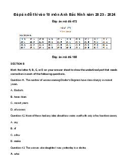 Đề thi vào 10 môn Tiếng Anh năm 2023 - 2024 sở GD&ĐT Bắc Ninh