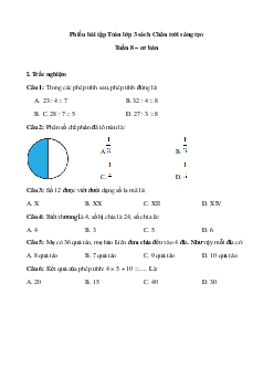 Phiếu bài tập cuối tuần lớp 3 môn Toán Chân trời - Tuần 8 (cơ bản)