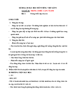 Chủ đề 28: Trong chiếc cặp của em | Bài 2 | Giáo án Tiếng Việt 1 bộ sách Chân trời sáng tạo