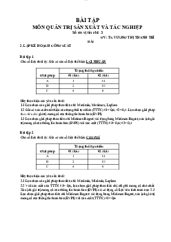 Bài tập lập kế hoạch công suất môn quản trị sản xuất và tác nghiệp | Đại học Thăng Long