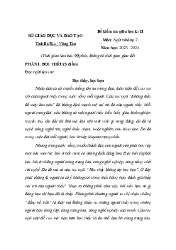 Đề thi giữa kì 2 Văn 7 Chân trời sáng tạo (Đề thi, Hướng dẫn chấm) -