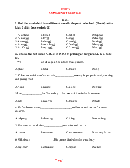 Đề kiểm tra Tiếng Anh 7 Global Success Unit 3 Community Service (có đáp án)