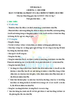 Giáo án Địa Lí 7 Bài 9: Vị trí địa lí, phạm vi và đặc điểm tự nhiên của Châu Phi | Cánh diều
